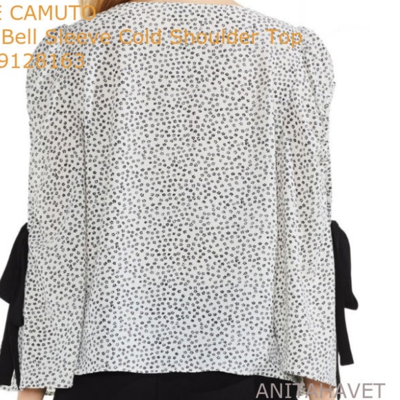 VINCE CAMUTO Floral Bell Sleeve Cold Shoulder Top - Picture 2 of 5